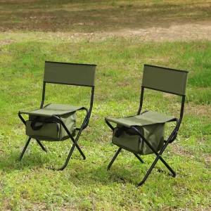 2-Piece Foldable Outdoor Camping Chair With Storage Bag indoor Portable Picnics Fishing Chair Green
