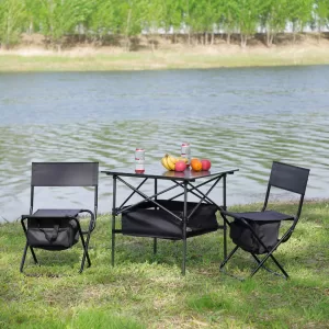 3-Piece Set Folding Table Chair For Outdoor Camping Picnic Beach Backyard BBQ Party Patio Black/Grey